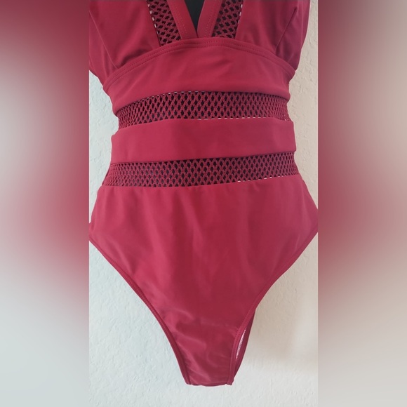 SHEIN Printed Mesh Plunge One-Piece Swimsuit Size Large - Picture 2 of 11